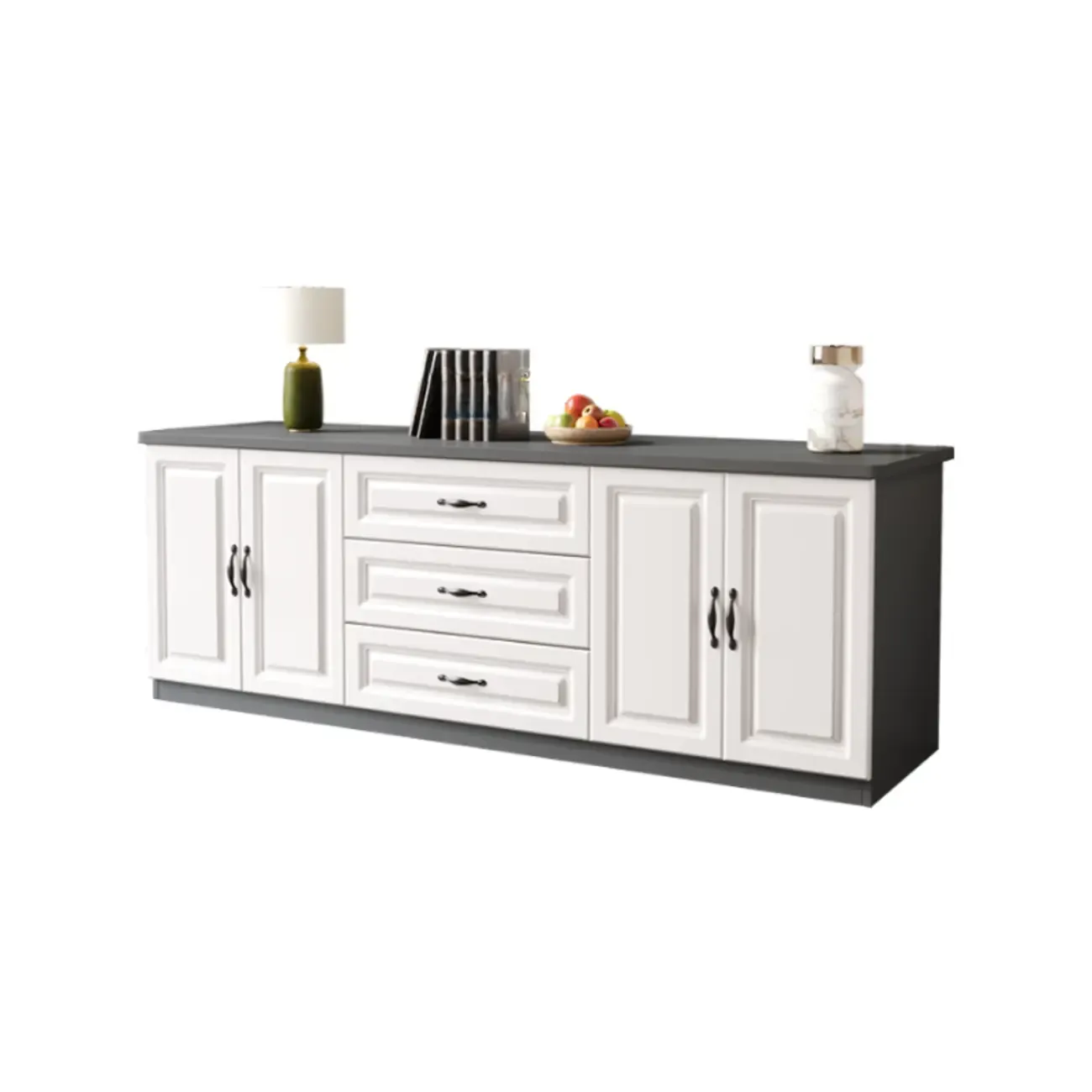 Modern Long Wood TV Stand with Cabinets