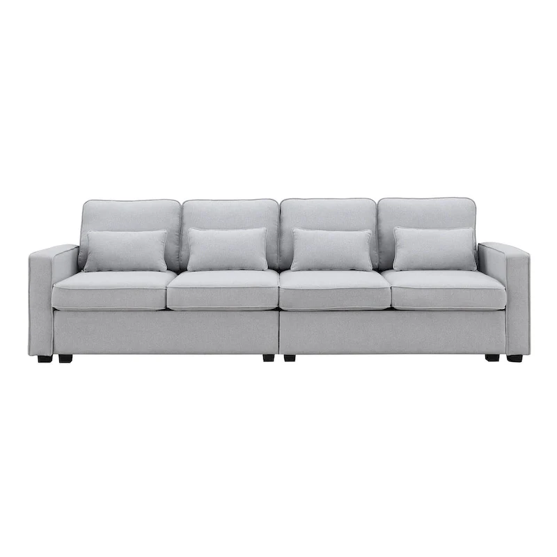 104 4-Seater Modern Linen Fabric Sofa with Armrest Pockets and 4 Pillows