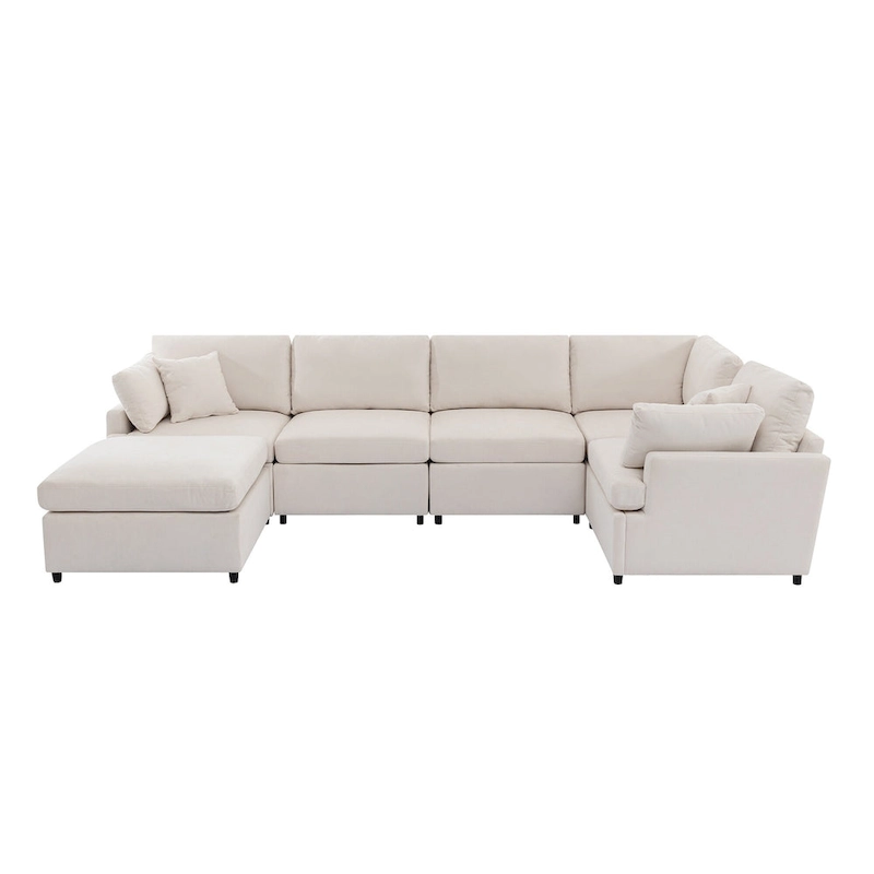 100.4 Spacious U-Shape 6 Seater Sectional Sofa with Removable Ottomans and Pillow, Flexible Configuration