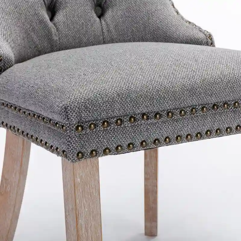 Tufted Upholstered Linen Dining Chair with Solid Wood Legs, Set of 2