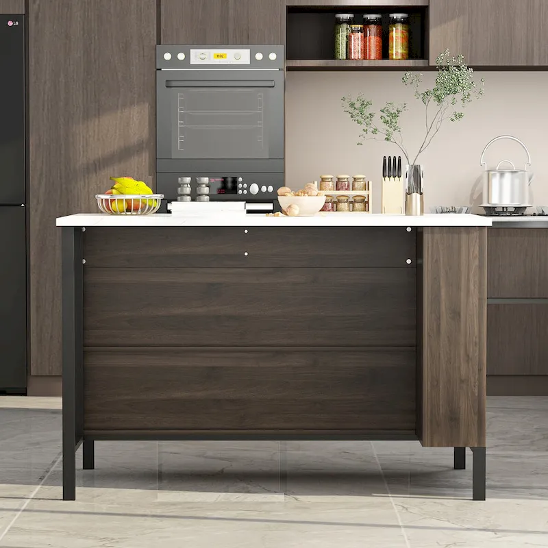 55.1W Buffet Kitchen Island Cabinet with Open Shelves Two Drawers