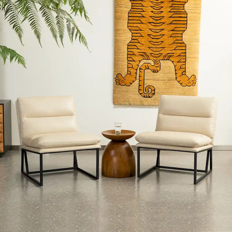 Glitzhome Set of 2 30.25H Modern Ergonomic PU Accent Armless Chair