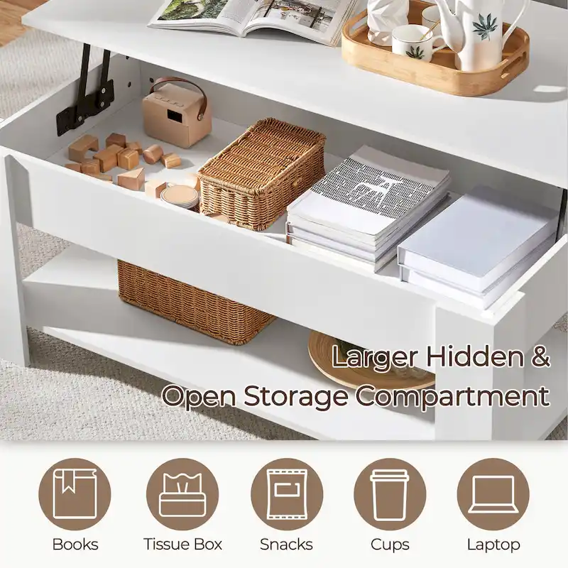 Yaheetech 47.5 Lift Top Coffee Table, Hidden Compartment/ Open Shelf