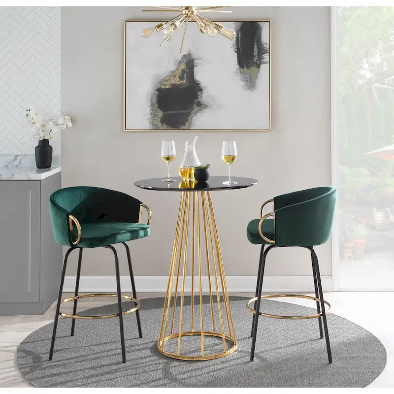 Silver Orchid Battista 26  Fixed-Height Counter Stool with Black Metal Legs & Gold Footrest (Set of 2)