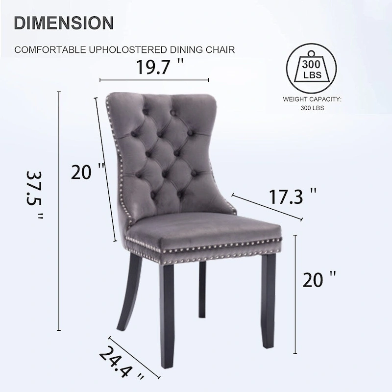 Set of 2 Velvet Dining Chairs,Tufted Solid Wood Armless Chairs Accent Chair with Nailhead Trim and Back Ring Pull - N/A