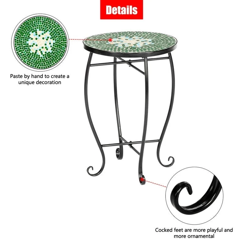 Mosaic Round Terrace Bistro Table Side Table With Coloured Glass