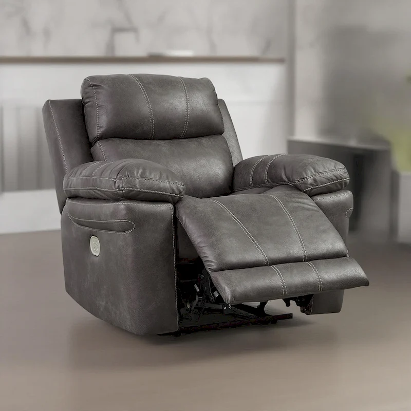 Ben Dual Power Recliner Chair, Adjustable Headrest, Gray Faux Leather