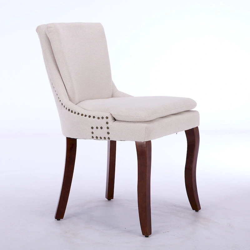 Double-layer Cushioned Dining Chairs Set of 2 Chenille Mid-Back Chair with Nailhead Trim Side Chair with Bent Wood Legs