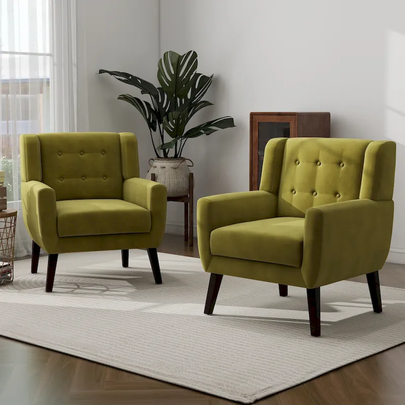 Set of 2 Velvet Living Room Accent Chair Upholstered Armchair