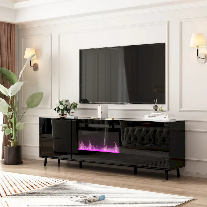 30 Recessed Electric Fireplace High Glossy TV Stand Combo Fireplace