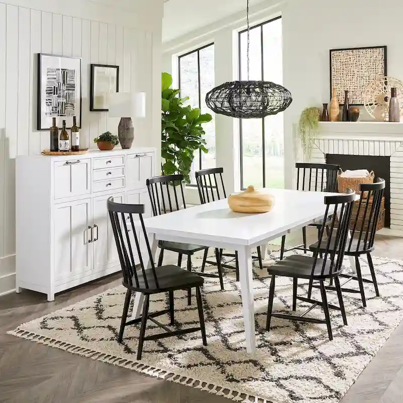 Capeside Cottage White and Black 7 Piece Rectangular Table Set