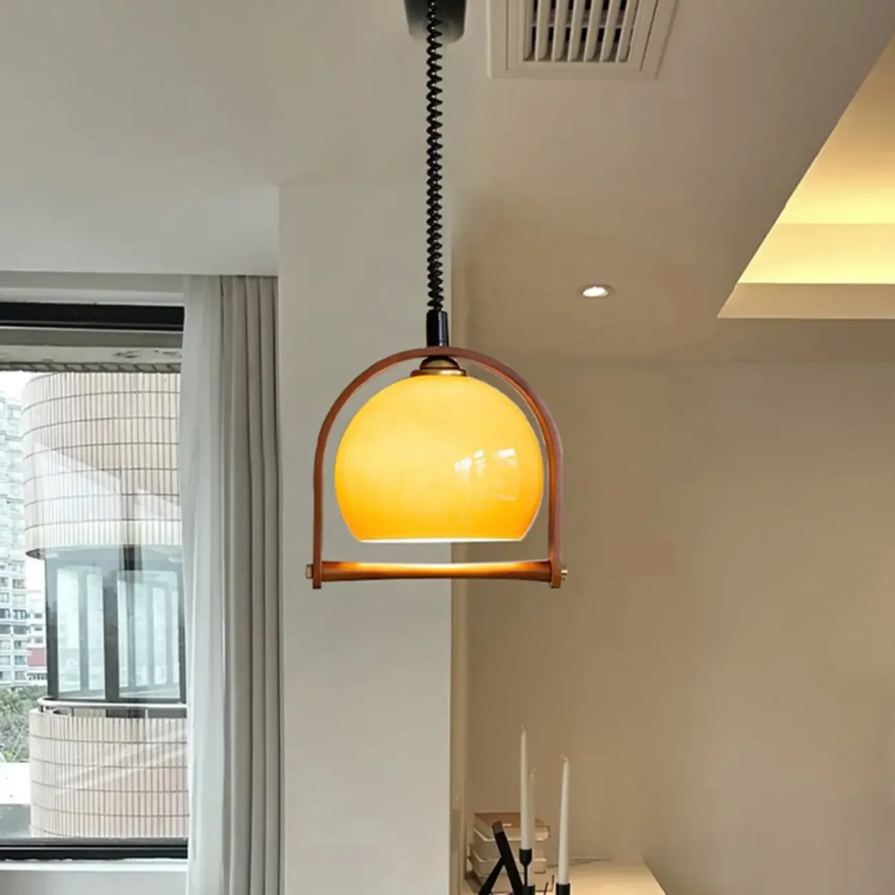 Modern Brown Glass Dome Pendant Lamp