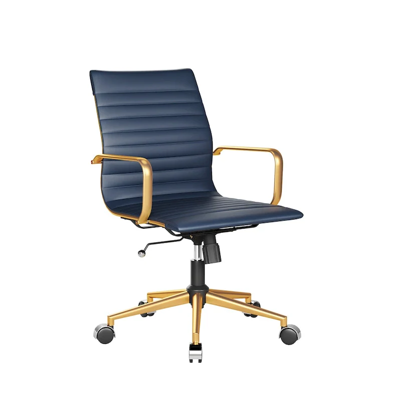 Ribbed Leatherite Office Chair with Chrome Frame, L-Shaped Arms and Swivel Base – Grey / White / Terracotta / Green / Brown / Black / Navy Blue / Gold & Navy Blue / Gold & Black / Gold & White, for 1 Person