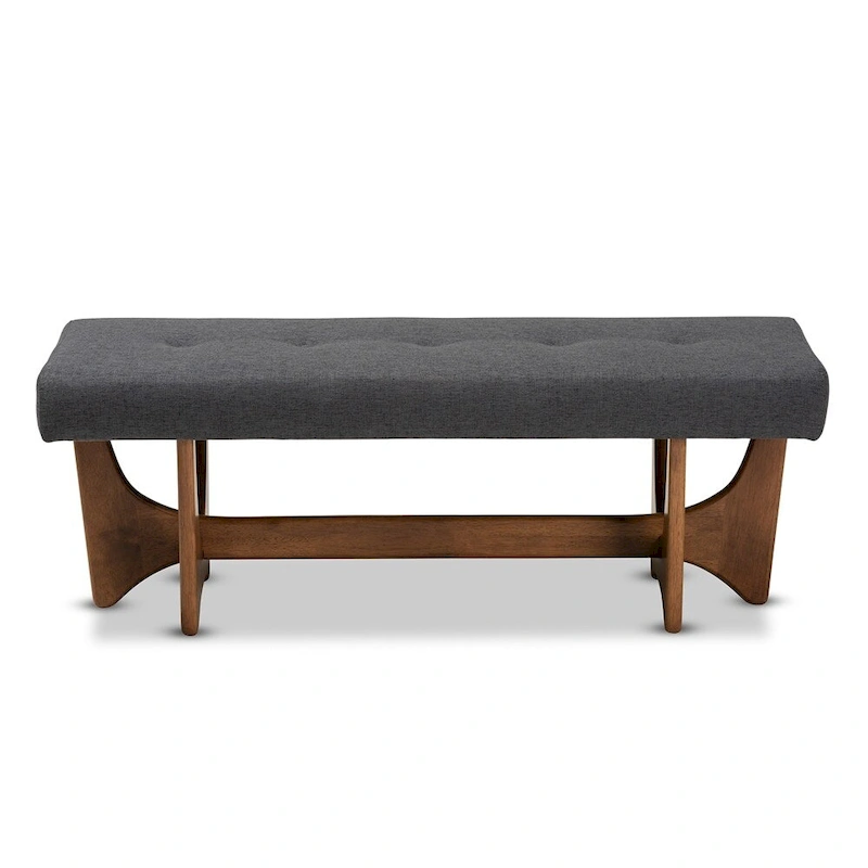 Theo Mid-Century Modern Fabric Upholstered Walnut Finished Bench - 17.9 High x 48.8 Wide x 18.3 Deep