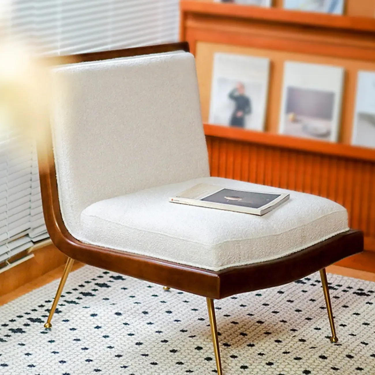 Glam Sherpa Accent Arm Chair with White Cushion