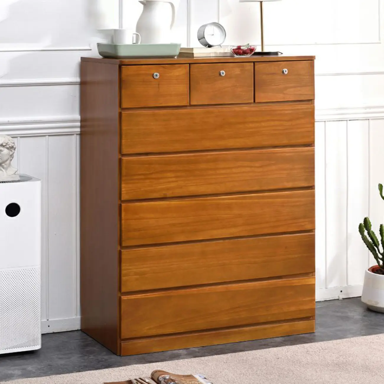 Modern Natural Wooden Double Dresser with 5-Drawers