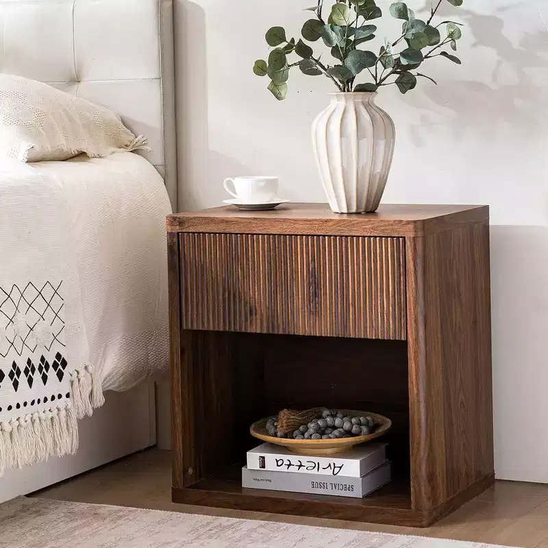 Walnut Brown Modern Nightstand with Drawer, 1-Person
