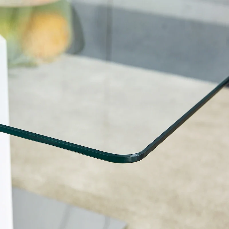 47.2 Modern Rectangular Coffee Table with Tempered Glass Tabletop and MDF Legs