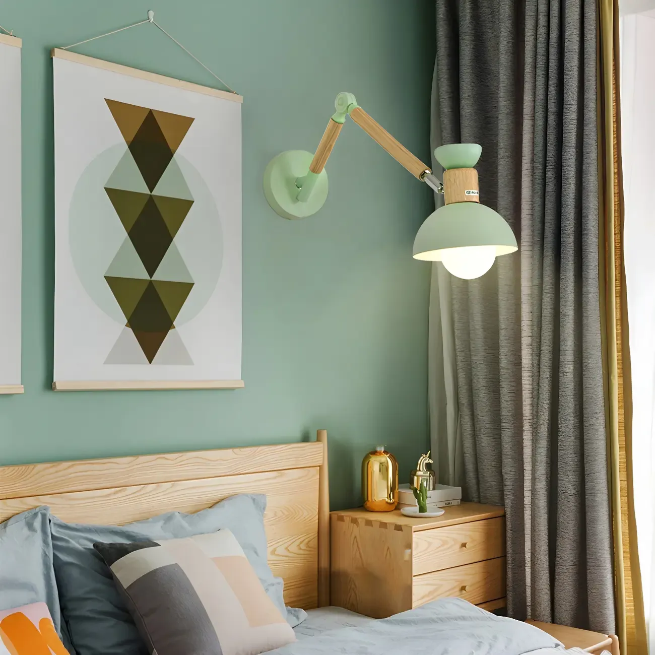 Modern Wood Metal Swing Arm Wall Light