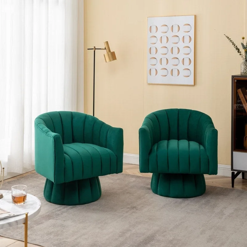 SEYNAR Modern Glam Velvet Upholstered Round 360 Degree Swivel Accent Barrel Chair Set of 2