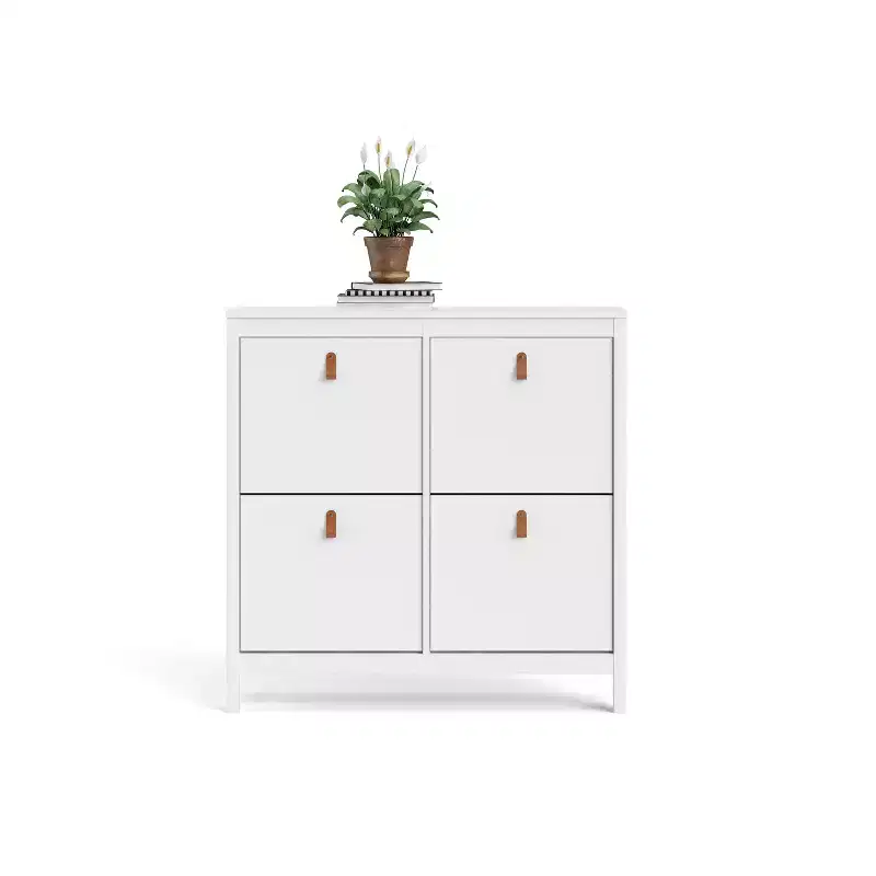 White 4-Drawer Shoe Cabinet, Modern-Traditional Style, Holds 16 Pairs