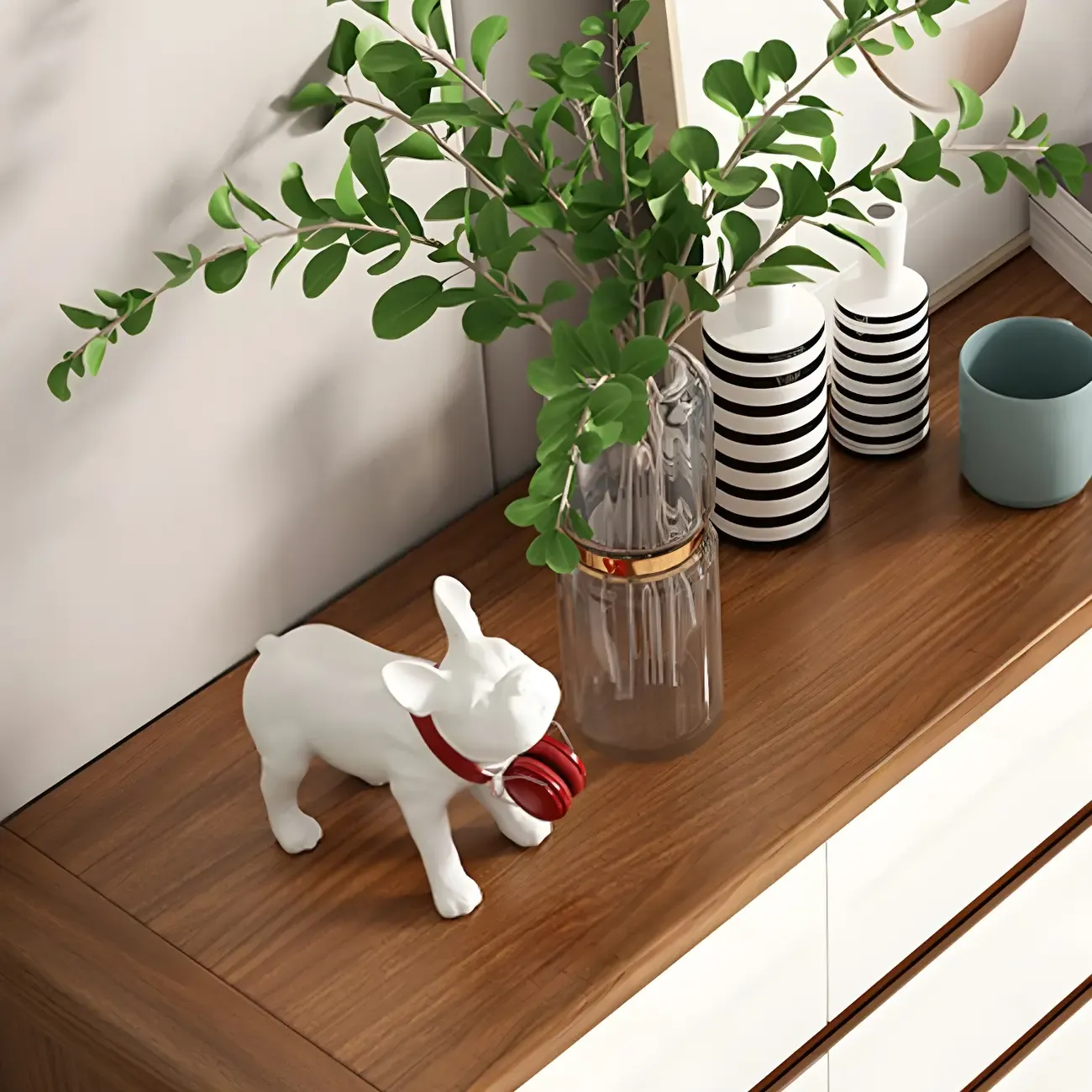 Traditional White-Brown Wooden Double Dresser Arched Edge