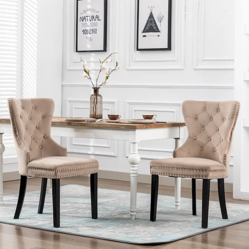 Grandview Tufted Upholstered Dining Chair (Set of 2) with Nailhead Trim and Ring Pull