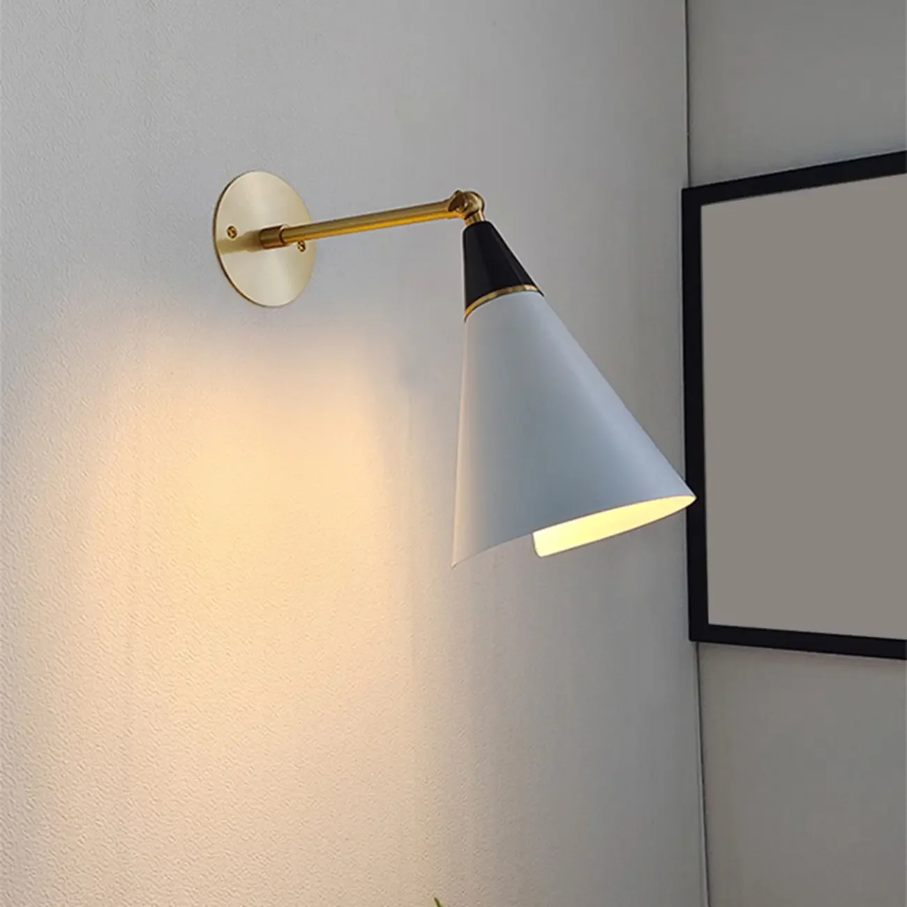 Adjustable Trendy White Cone Swing Arm Wall Sconce