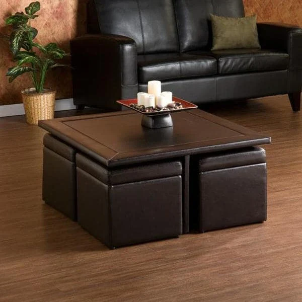 Dark Brown Coffee Table/ Storage Ottoman Set