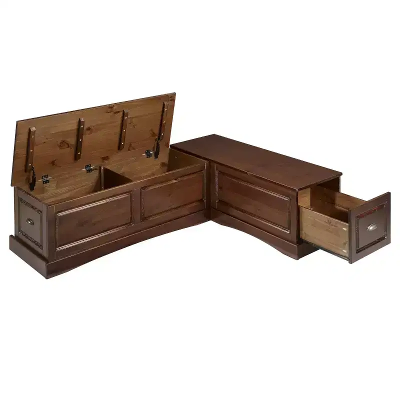 3pc Colby L Shaped Bench and Backless Nook Dining Set Brown - Linon: Wood Frame, 5-Seater, Trestle Base