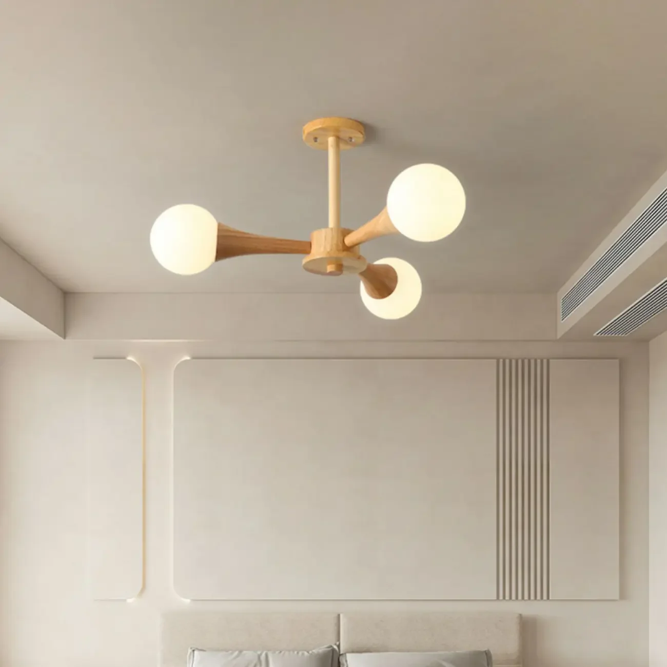 Elegant Wood Flush Mount Chandelier with 5 Lights for Bedroom