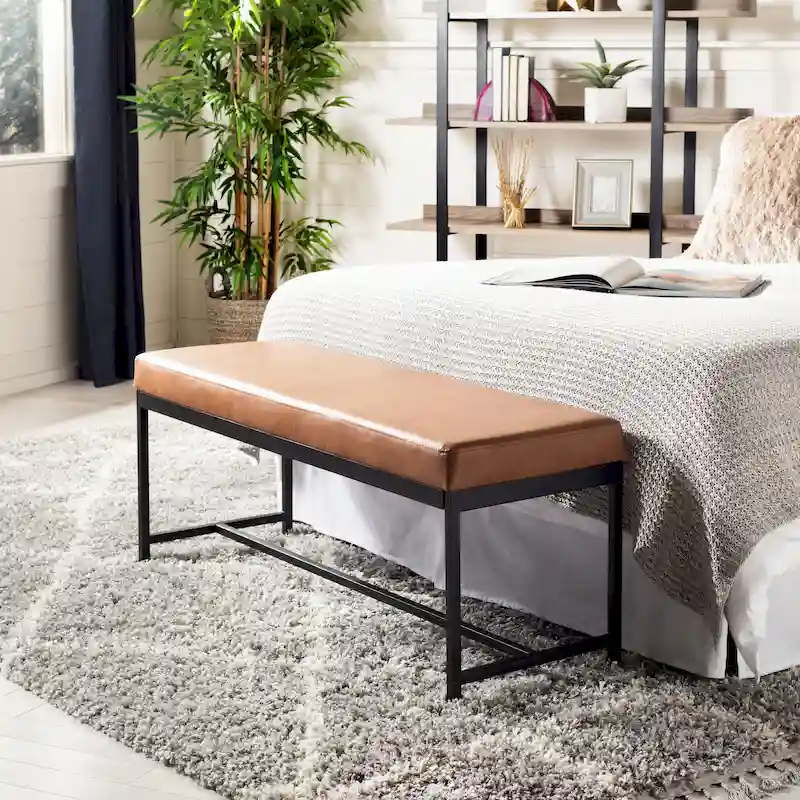 Grey / Brown Faux Leather Bench with Black Metal Legs