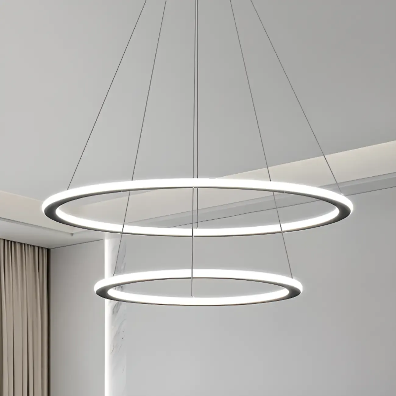 Modern Minimalist LED Metal Black Circular Ring Chandelier