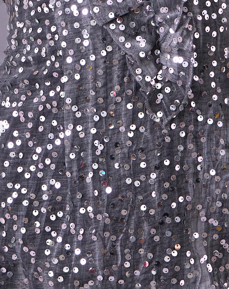 Kasuya Mini Dress in Chiffon Sequin Grey