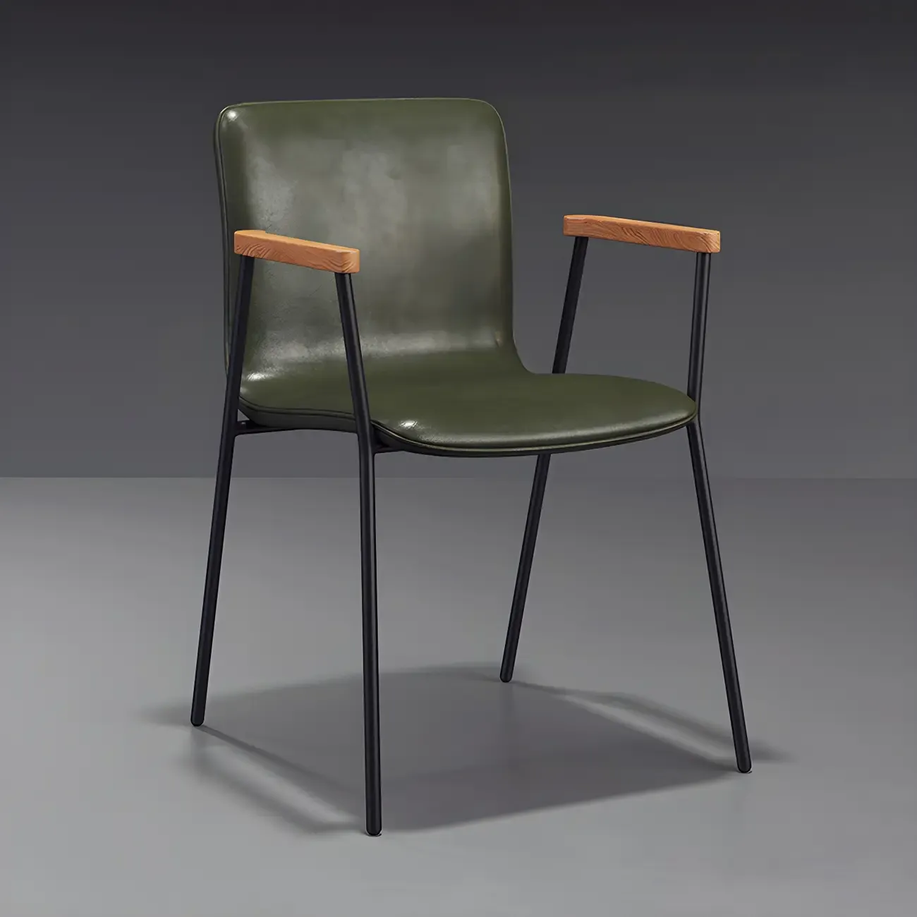 Leather Metal Legs Armrest Backrest Dining Chair