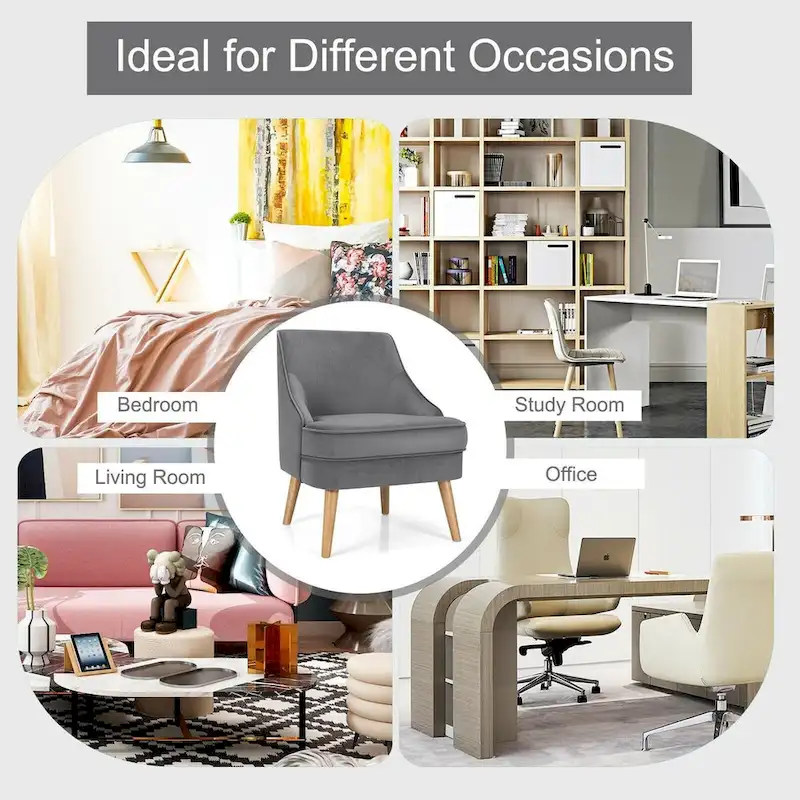 Velvet Upholstered Accent Chair with Rubber Wood Legs - 27 x 25 x 30 (L x W x H)