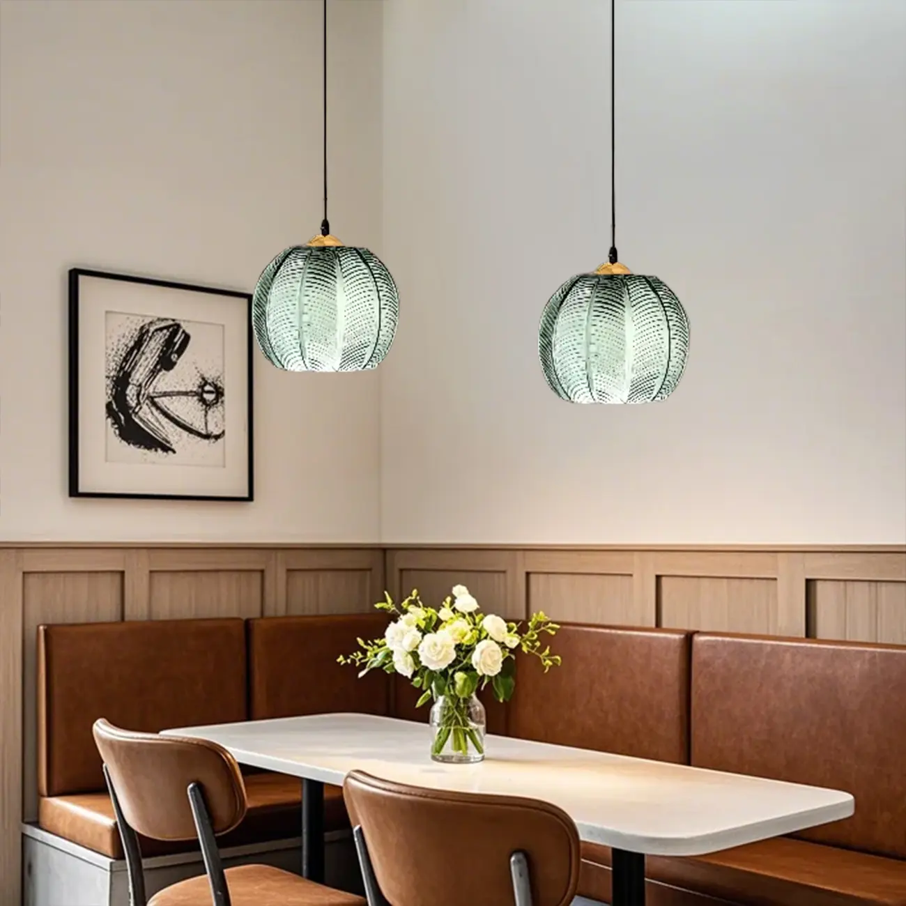 Modern Green Glass Leaf-Inspired Globe Pendant Light