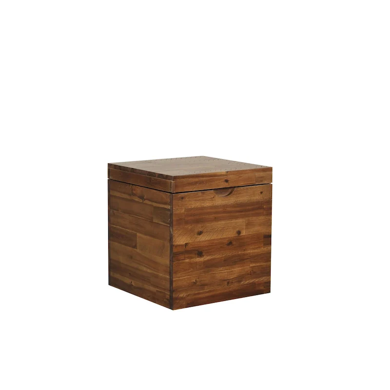 Storage Cube Trunk - Dark Brown, Solid Acacia Wood, Hinged Lid, 17.75W x 19H, Multi-Use