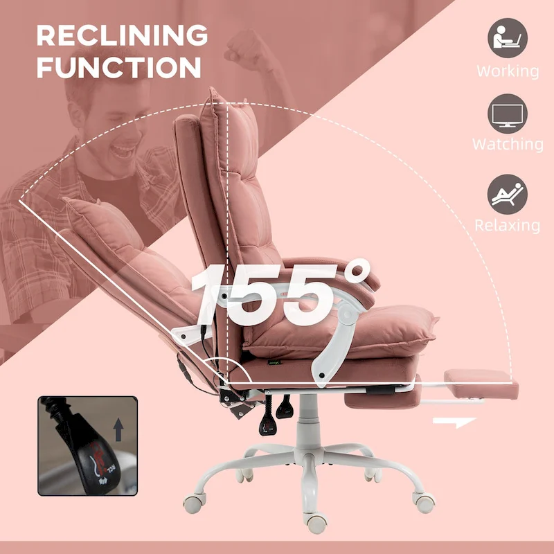 High Back Massage Office Chair with 6 Vibration Points, Heated Reclining Microfiber Computer Chair with Footrest