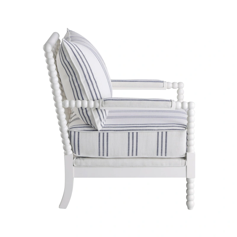 Penelopina White and Navy Upholstered Stripe Accent Chair
