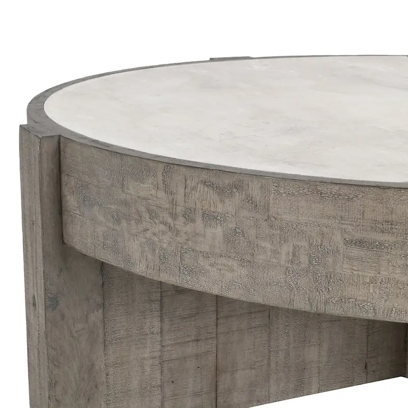 Classic Home Sonoma 52 Round Reclaimed Pine Coffee Table in Distressed Gray