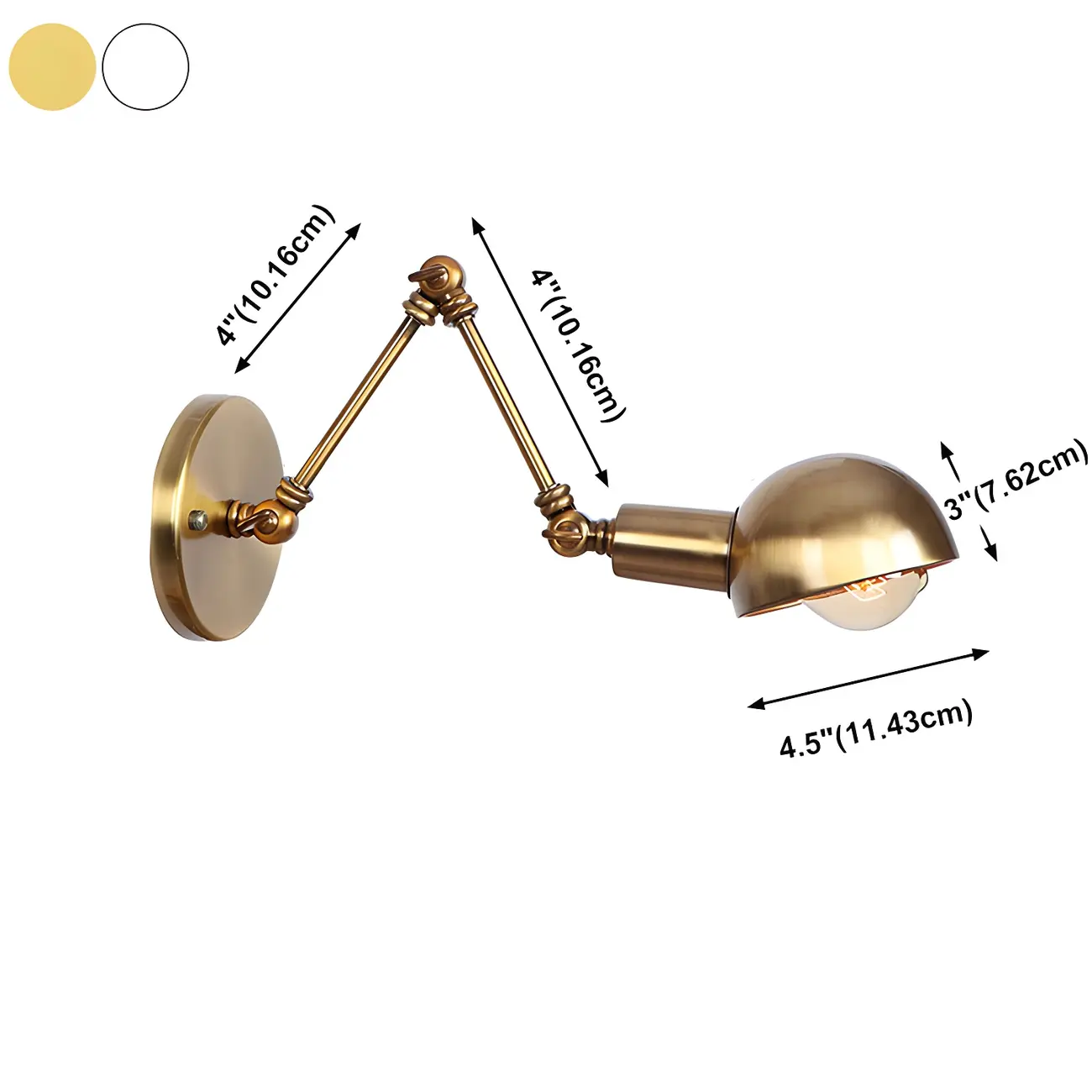 Gold and White Dome Swing Arm Wall Light