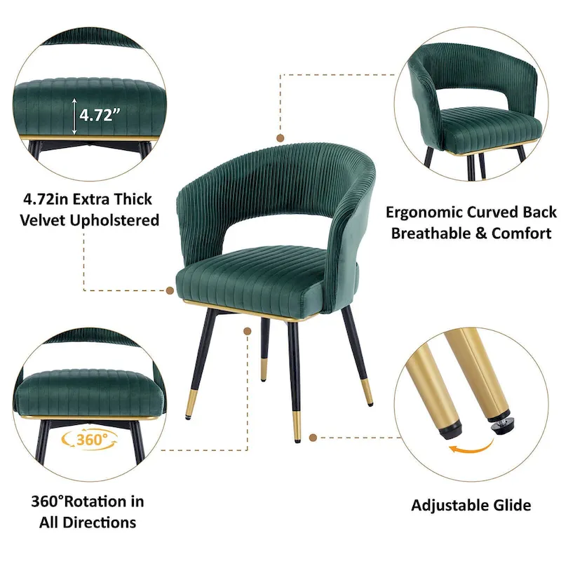 Swivel Velvet Dining Chair with Metal Legs, Set of 2