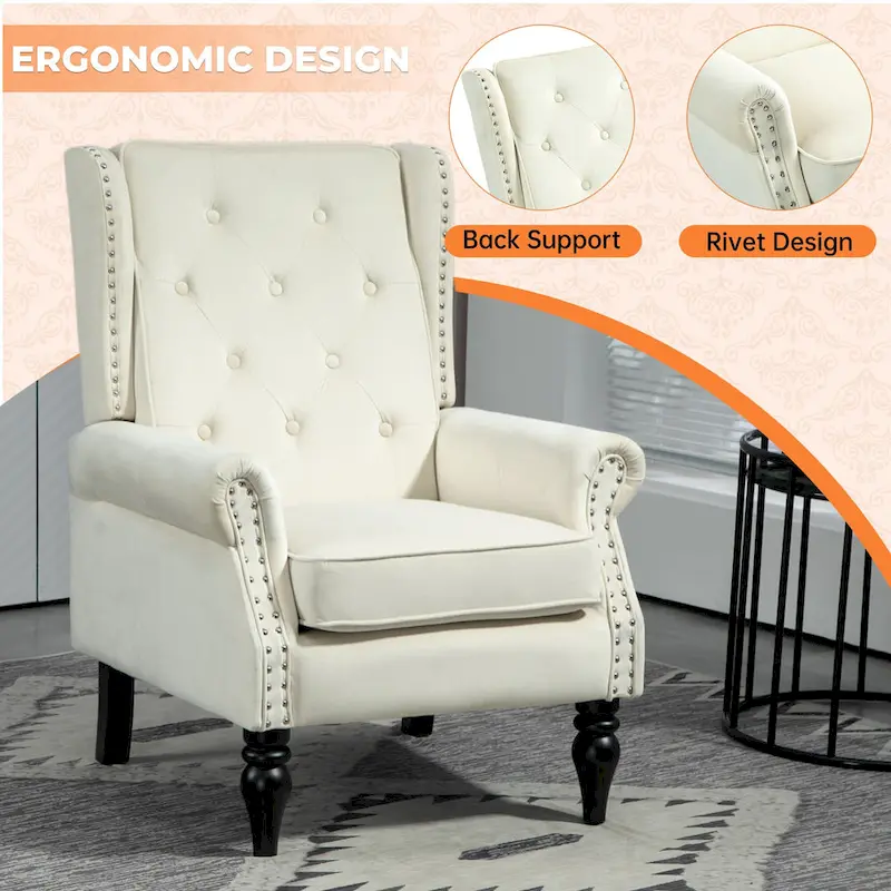 Mid-Century Velvet/Leather Upholstered Tufted Wood Frame Armchair