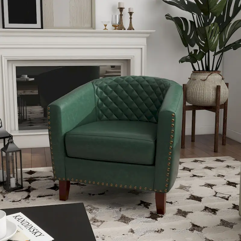 Ethan Accent Chair Barrel PU Leather with Nailhead Trim