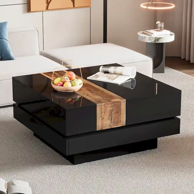 Square Coffee Table with Sliding Tabletop and Hidden Storage