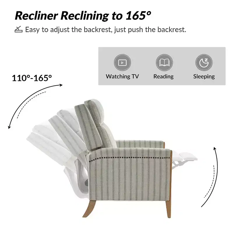 Upholstered Push Back Recliner, Set of 2 — Beige / Blue / Grey / Stripe