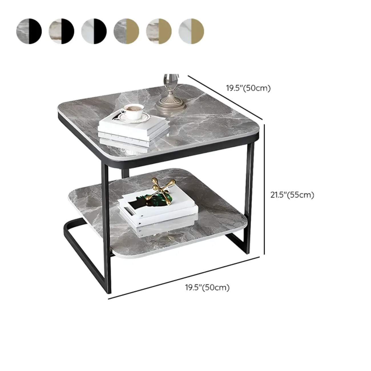 2-Tier C-Shaped Side Table with Shelf