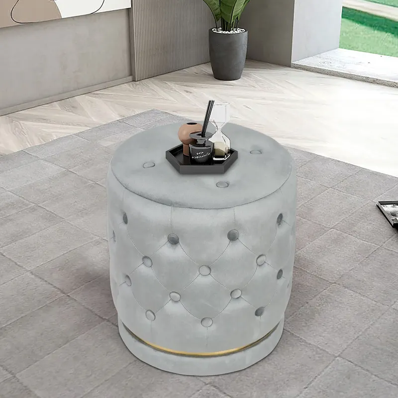 Adeco 18.3 Height Button Tufted Upholstered Round Ottoman