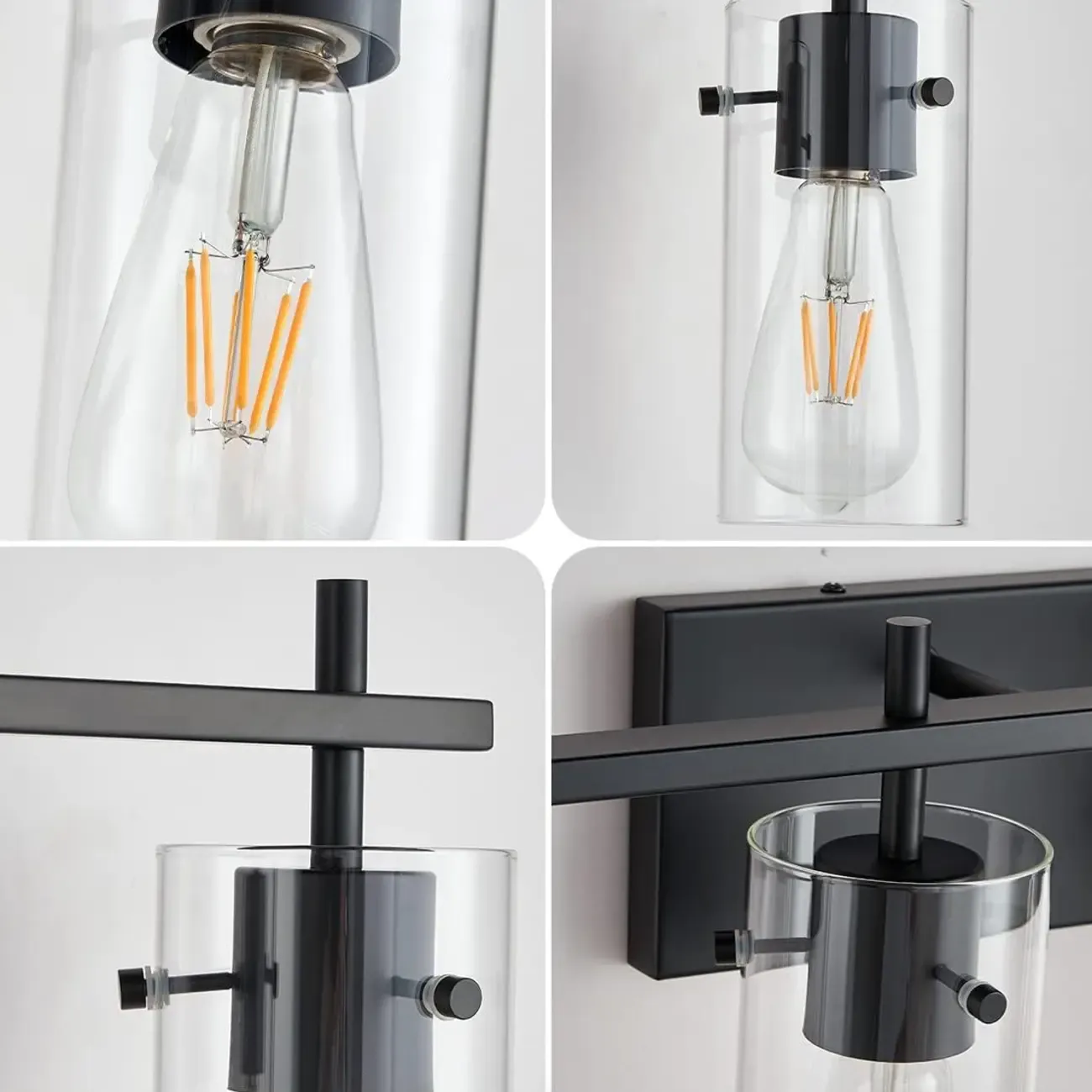 Industrial Cylinder Glass Vanity Light Fixture Hardwired